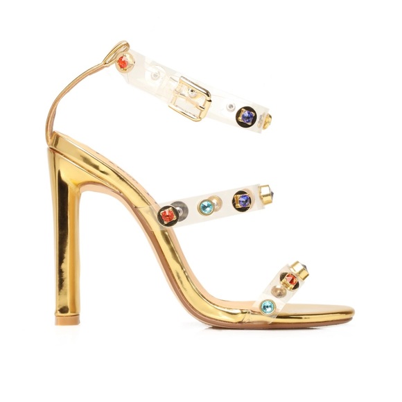 Gold Heeled Sandal with Gems - Picture 11 of 12